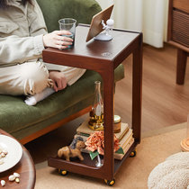 Solid wood movable side several mini tea table sofa side table light lavish C type home computer desk bedside trolley