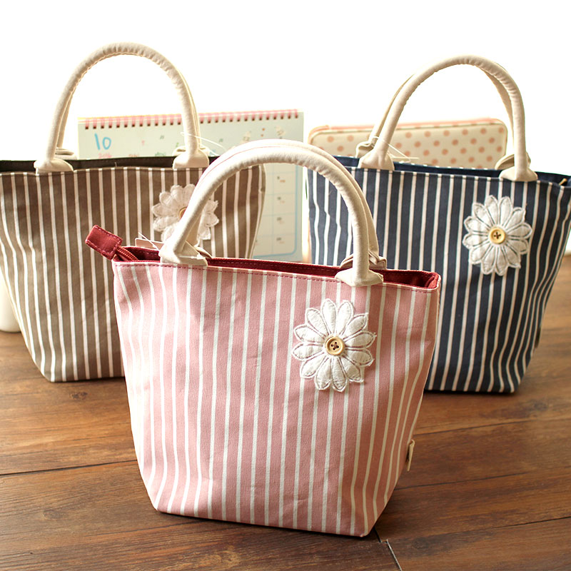 Cute Canvas Daisy Stripe Bento Bag Bento Bag Lunch Bag Mummy Small Carrying Bag