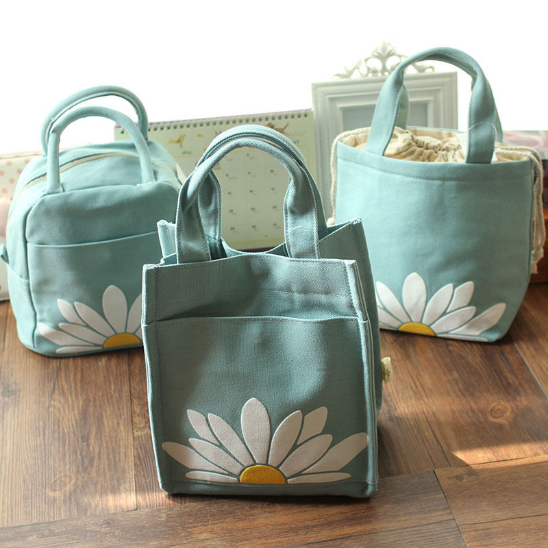 Cute and good quality daisy canvas thickened canvas bag bento bag bento bag small bag blue