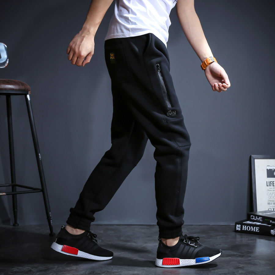 Spring Autumn Tide Card 100 Lap Sports Thick Cotton Pants Men Plus Suede Smoke Tubes Pants Day Tying Pants Casual Sports Pants