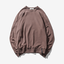 Spring new simple thin pullover round neck sweater mens pure cotton terry solid color sweater loose tide brand