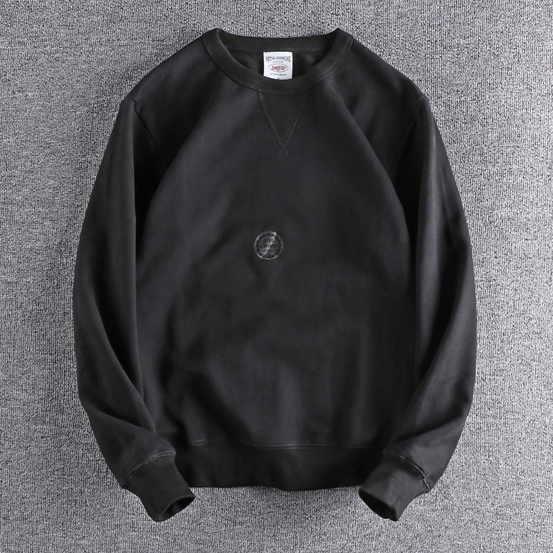 470G Heavy Plus Velvet Thickened Round Neck Sweatshirt Solid Color Washed Old Retro Youth Men's Pullover Long Sleeves