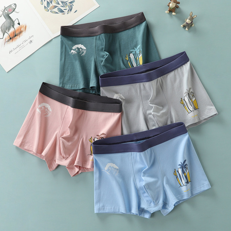 Teen Panties Boys Developmental Cotton Boxers Class A Cotton High School Student Fashion Print Boxers