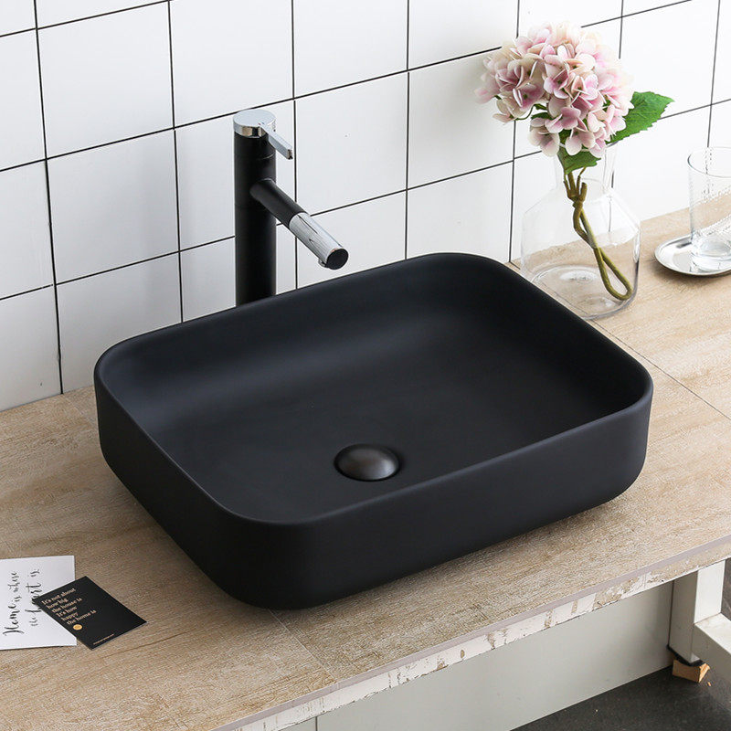 Nordic Matt Black Terrace Basin Washbasin Balcony Upper Wash Basin Bathroom Square Small Size Table Basin Handpan