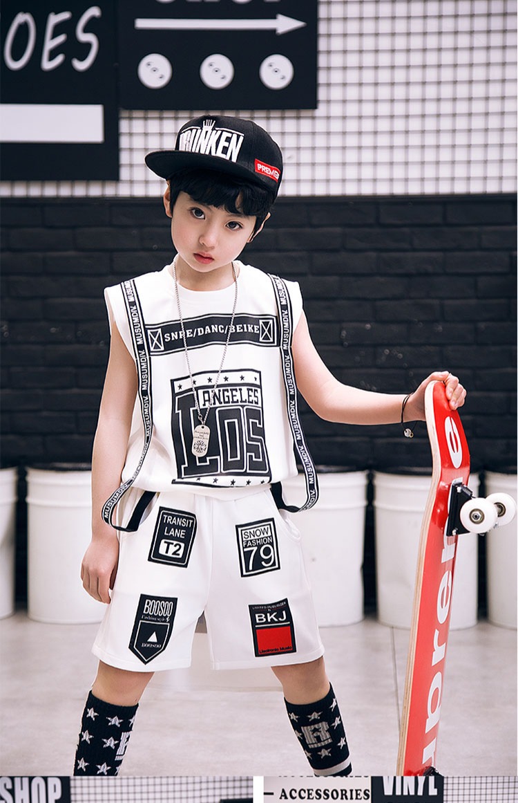 Quần áo nhảy đường phố hip-hop, quần áo khiêu vũ jazz Chaobao, trống trẻ em, trang phục, mẫu giáo, quần áo biểu diễn catwalk đầm đẹp cho be gái 7 tuổi