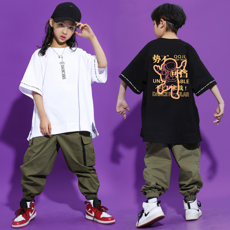 hiphop hip hop boy street dance suit loose CUHK girl dance suit with short sleeve T-shirt performance in summer