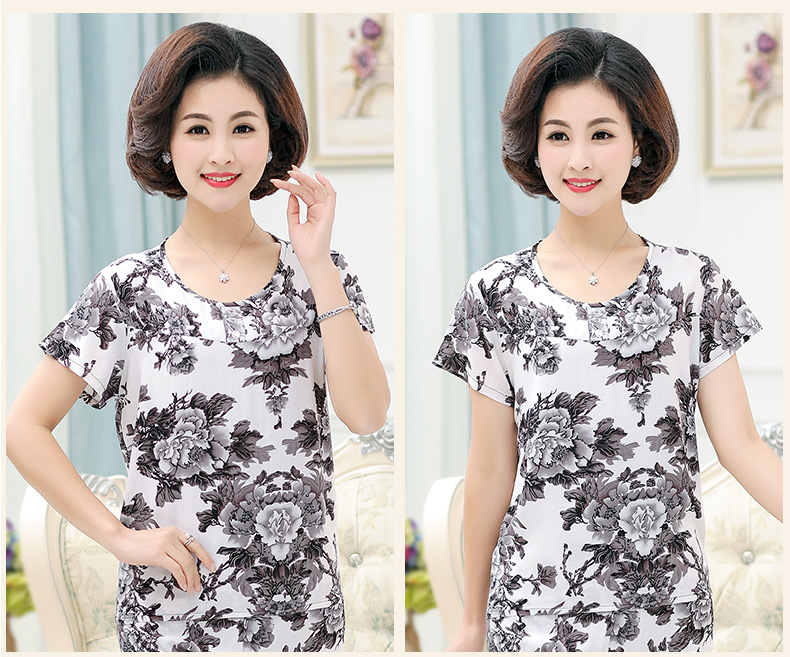 Mùa hè cotton ngắn tay của phụ nữ mỏng trung niên bông lụa đồ ngủ tops của mẹ mảnh duy nhất để tăng giản dị quần áo khách