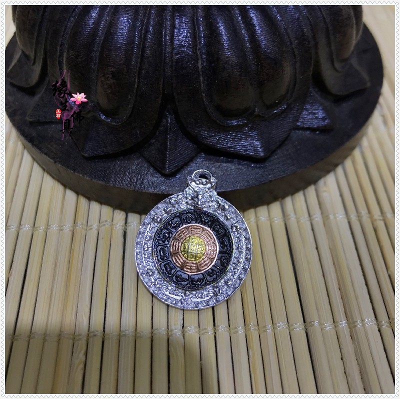 Edge life Buddha 925 pure silver to make old back cover spell multicolored lotus Division Nine Palace gossip Cross King Kong Pestle Waist-Taobao