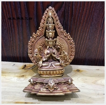 Edge Raw Buddha Buddhist Supplies Nepal Handmade copper full-time gold sitting Buddha Statue with Thousand Handout Guanyin 5-inch