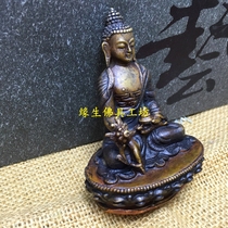 The fate of Buddha Nepal handmade medicine teacher Buddha pure copper brass Buddha statue portable small Buddha 3 inches high about 9cm