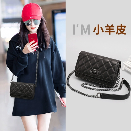 Сумка через плечо, цепь, небольшая сумка, изысканный стиль, на цепочке, из натуральной кожи