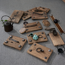 Weathered old elm door plate full solid wood single board dry bubble tea tray Zen original ecological tea table iron hanging