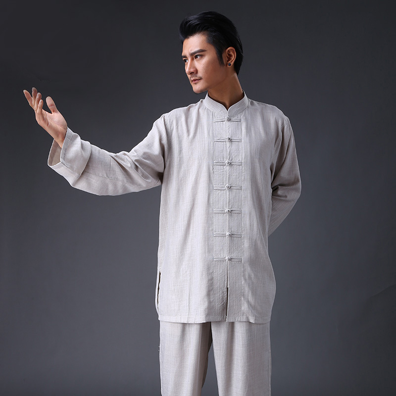 Chenjiagou Flax Tai Chi Dress Men's Long Sleeve Gastrodia elata Middle-aged Tai Chi Dress Cotton and Hemp Practice Dress Spring and Autumn