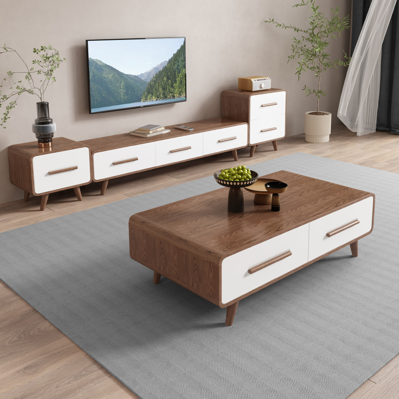 Munich Nordic TV cabinet modern minimalist small apartment living room floor cabinet solid wood coffee table TV cabinet combination
