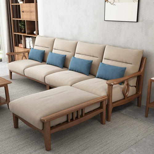 Ткань, диван, комплект из натурального дерева для гостиной, китайский стиль, простой и элегантный дизайн