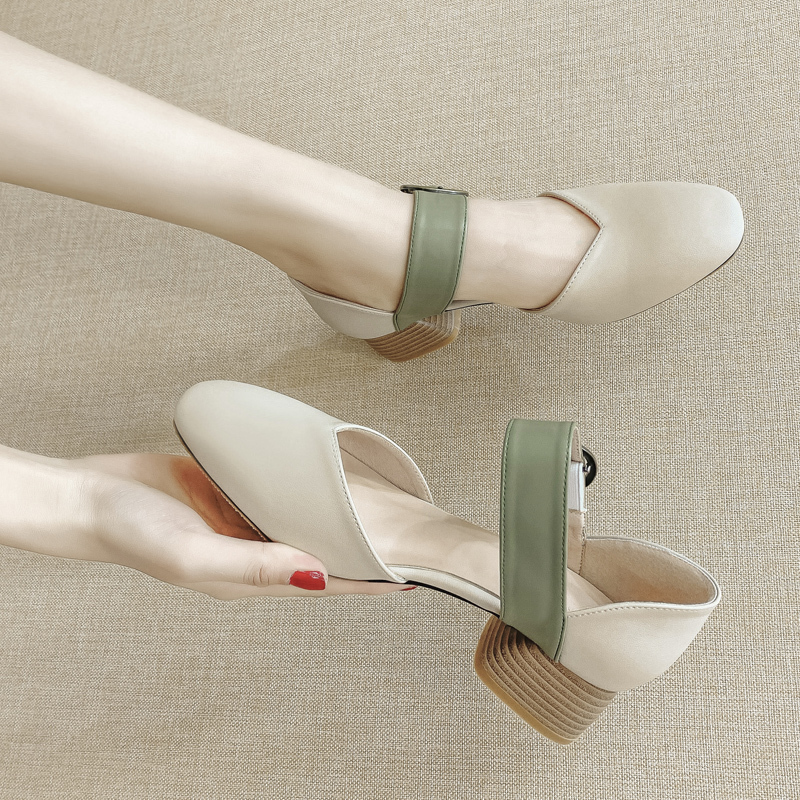 Gorgeous French-Style Closed-Toe Chunky Heel Sandals for Women, Summer 2026 New Model, Genuine Leather, Perfect with Dresses, Comfortable High Heels Gorgeous French-Style Closed-Toe Chunky Heel Sandals for Women, Summer 2026 New Model, Genuine Leather, Perfect with Dresses, Comfortable High Heels