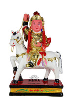 Haixin solemn Buddha statue handmade camphor wood carving Taiwan paint line color gold general riding 12 inches