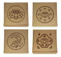 High-grade solid wood worship pad Elegant linen surface Lotus worship Buddha kneeling pad worship chair worship stool Linen brown