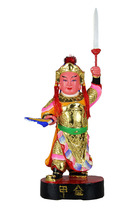 Haixin Buddha stately Buddha statue handmade camphor wood carving Standing position holding a flag and sword general 12 inches