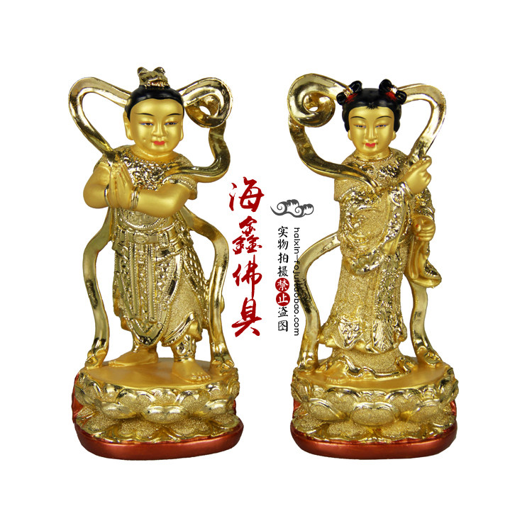 Haixin Buddha Resin Glass Fiber Glass Fiber Glass-Glass-Gold Sarkin Buddha Golden Boy Jade Woman Good Fortune Child Dragon Daughter 8 Inch