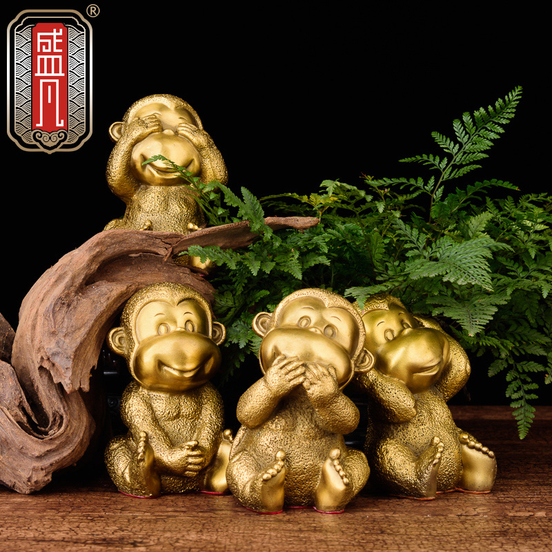 Shengfan brass monkey ornaments four no monkeys zodiac monkey living room TV cabinet wine cabinet home decoration craft gift ornaments