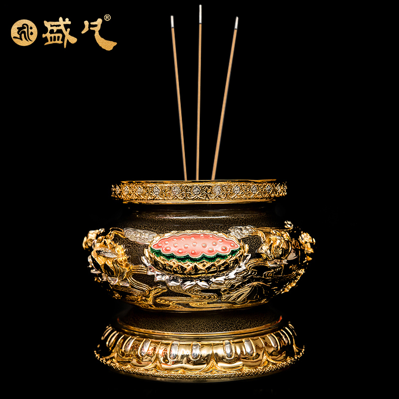 Taiwan Shengfan incense burner home indoor pure copper gilt lotus incense burner decoration sandalwood line incense incense for Buddha supplies