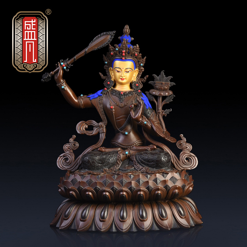 Shengfan Manjusri Pusa Buddha statue antique big pure copper Manjushri Bodhisattva ornaments Tibetan Buddhism Tantric painting face open face