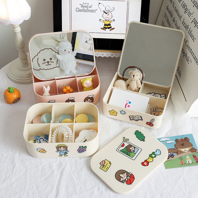 ins net red cosmetics storage box dorm table top dust shelf desktop mirror student storage finishing box