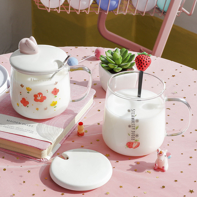 Creative Breakfast Cup Glass Transparent Large Capacity Milk Juice Cup Minimalist Fashion Literary Girl Hearts Breakfast Mug