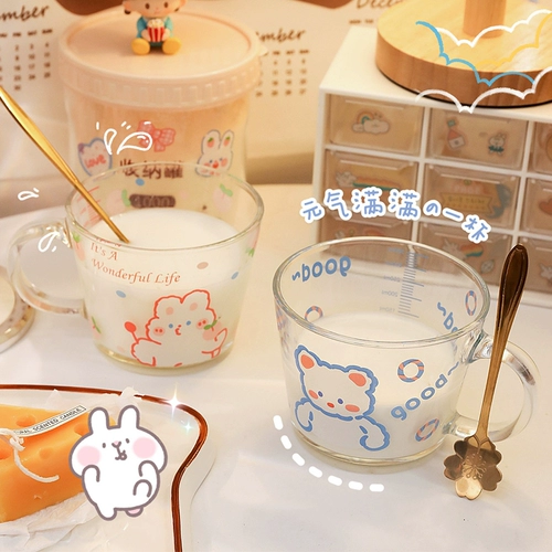 Симпатичная овсяная чашка чашка стакана чашка водяной чашки для девочки с высоким уровнем домашнего детского овсяного молока с масштабами