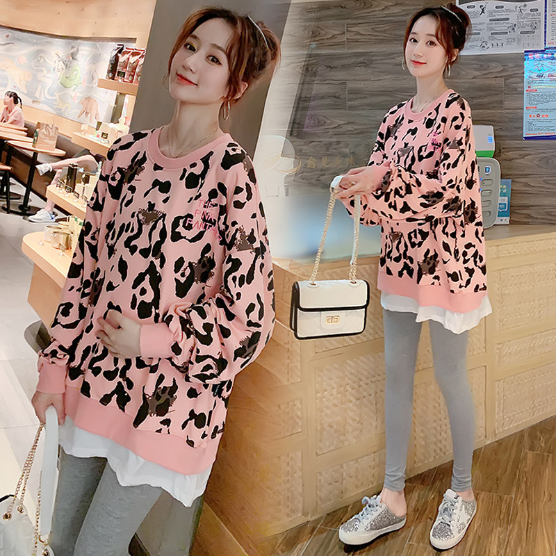 Pregnant women autumn fashion suit 2021 net red new fake two-piece pregnant women sweater belly pants two-piece set spring and autumn