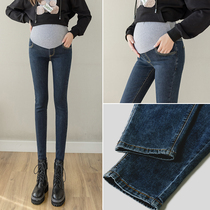 Pregnant womens pants spring and autumn fashion wear pregnant womens jeans spring slim small feet belly pencils stretch winter clothes