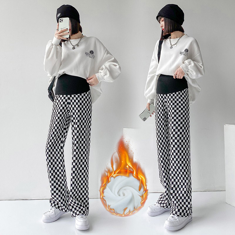Pregnant Woman Spring Dress Pants Tennis Red New Spring Autumn Display Slim Chessboard Plaid Pants Pregnant Woman Warm Pants Spring Autumn Outwear