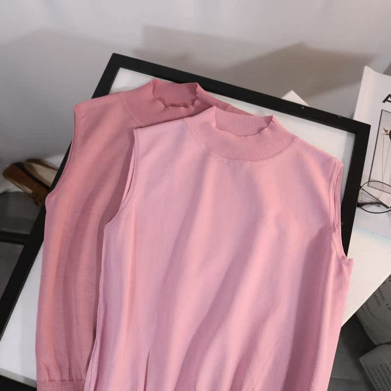 Mẫu áo dài W 5 Camisole nữ mùa hè 2018 phiên bản Hàn Quốc mới của áo len cổ tròn không tay áo len cổ cao