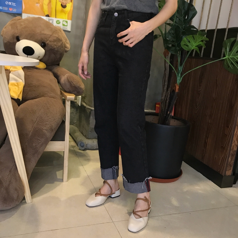 Quần ống suông nữ 9 quần K 29 sinh viên eo cao lỏng lẻo retro uốn cong quần jeans mùa hè mỏng phần chân quần rộng quần jean nữ ống đứng