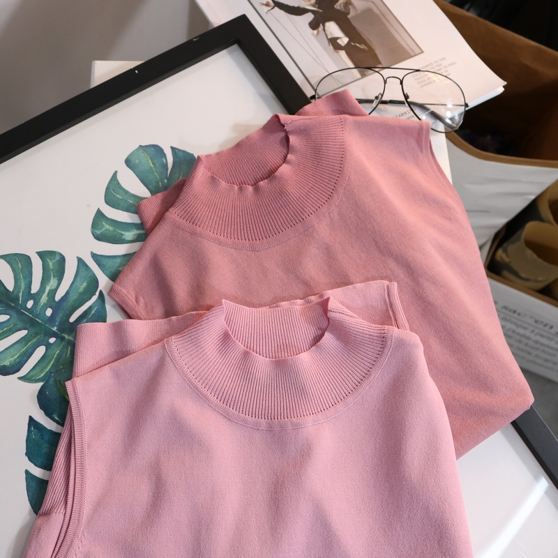 Mẫu áo dài W 5 Camisole nữ mùa hè 2018 phiên bản Hàn Quốc mới của áo len cổ tròn không tay áo len cổ cao