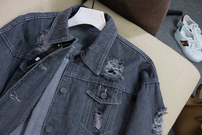 2018 mùa xuân và mùa hè mới denim lỏng áo khoác nữ B 27 phần ngắn dài tay áo kích thước lớn đeo BF retro áo sơ mi áo khoác nữ đẹp