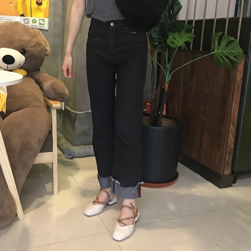 Quần ống suông nữ 9 quần K 29 sinh viên eo cao lỏng lẻo retro uốn cong quần jeans mùa hè mỏng phần chân quần rộng quần jean nữ ống đứng