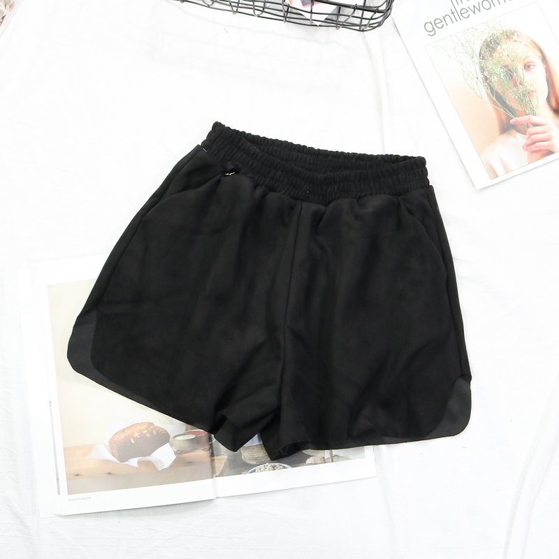 Slim F 5 mùa xuân và mùa hè bên eo chun thun rộng hoang dã giản dị da lộn quần short nữ rộng chân quần quần short nữ thời trang