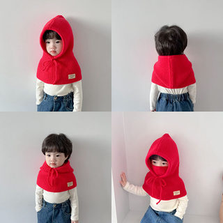 韩国儿童冬季帽子围脖一体宝宝加厚针织帽男女童保暖套头护耳帽子