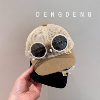 宝宝帽子夏季薄款透气网眼遮阳防晒带墨镜鸭舌帽男女童出游棒球帽