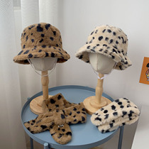 Winter childrens fisherman hat plus velvet thickened hat and scarf combination boys and girls warm hat baby plush scarf trendy