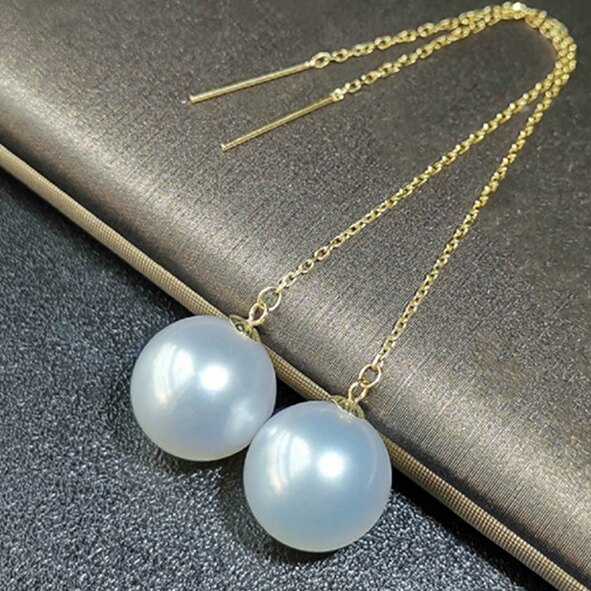 Australian Nanyang White Pearl Ear Refined Natural Seawater Pearl Earrings Nail 18K Gold Round Silver Blue Cold Light Earrings