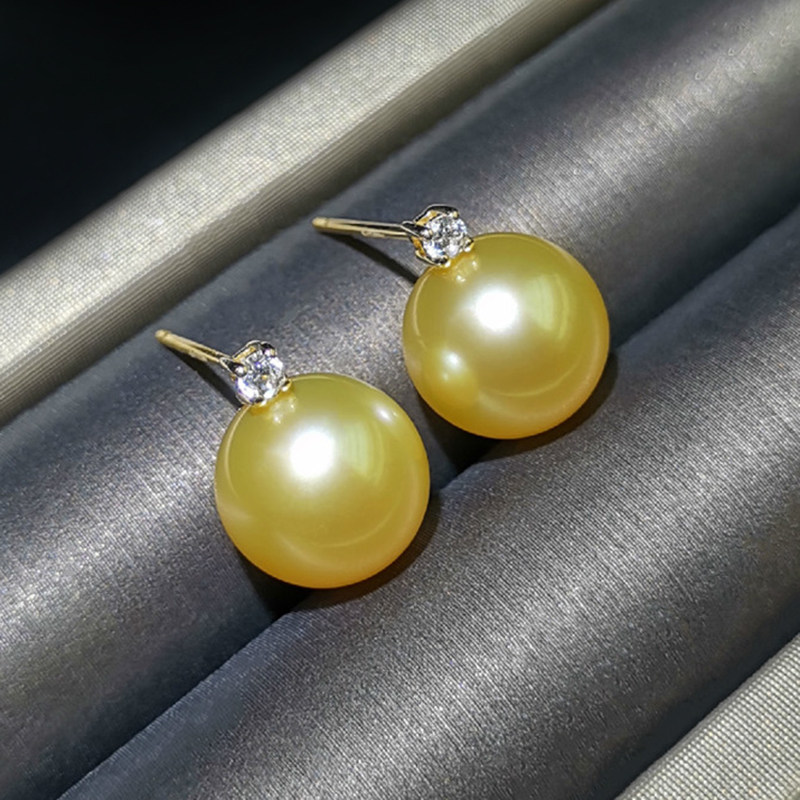Special Selection Fulfillment Hong Kong Jewelry Exhibition Nanyang Gold Pearl Ear Pin Quality Natural Sea Water 18k Gold Pearl Earrings Earrings