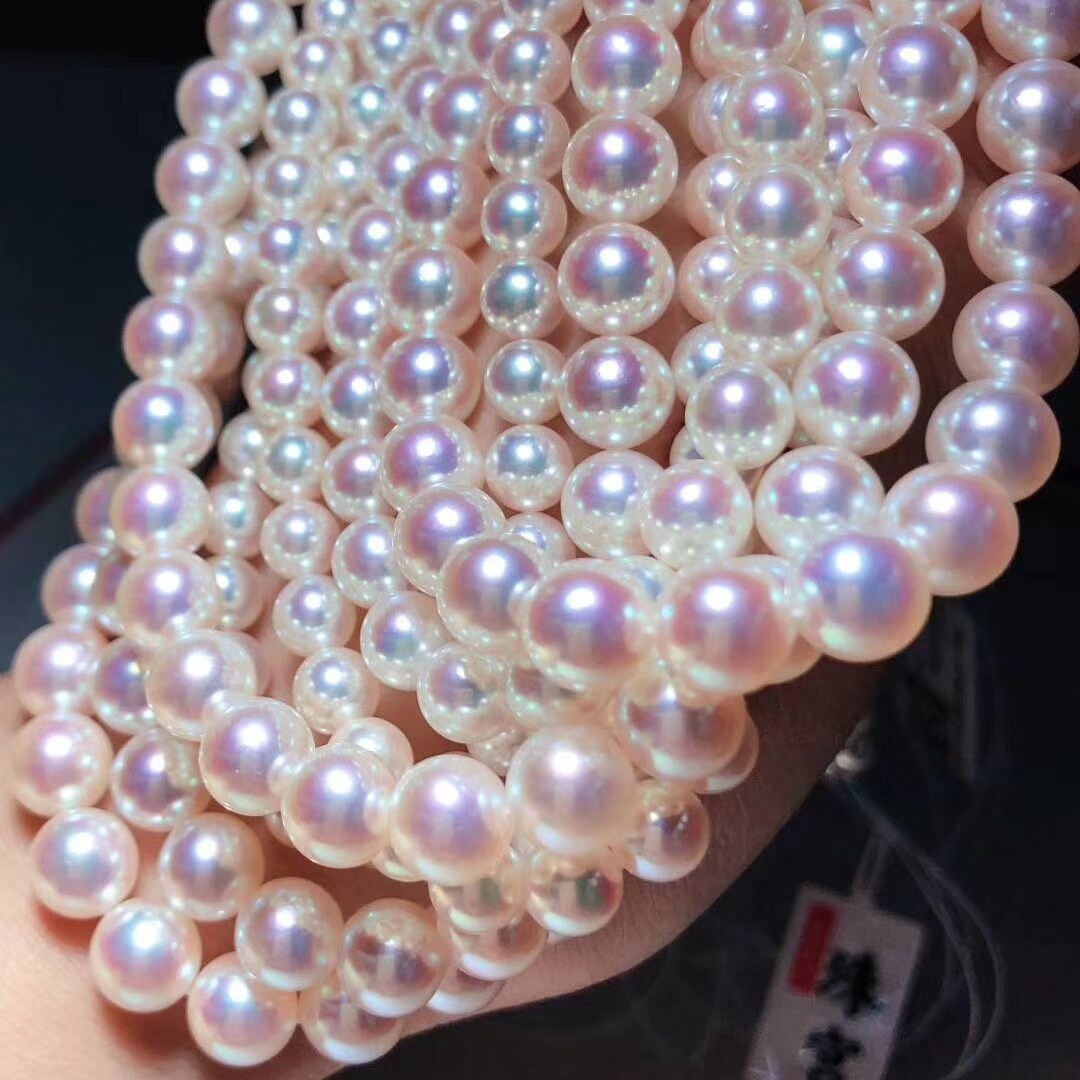 Japan Akoya day female pearl necklace quality mirror light positive round beaded Aurora small bulb