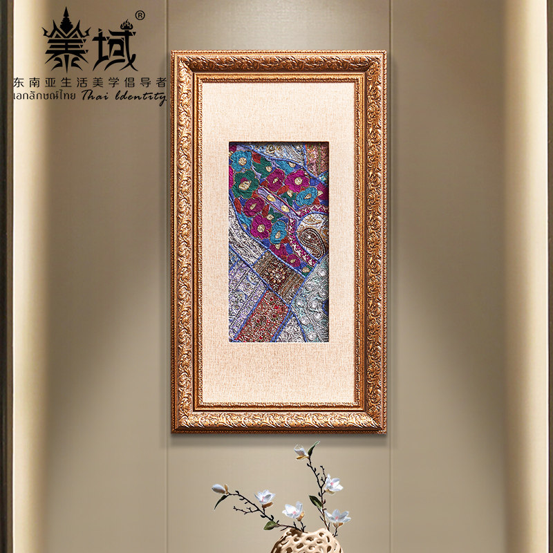 Tai Domain Southeast Asia Handmade Cloth Art Pearl Embroidered Physical Painting style Living room Entry into the family Genguan Gangway Wall Decoration Painting