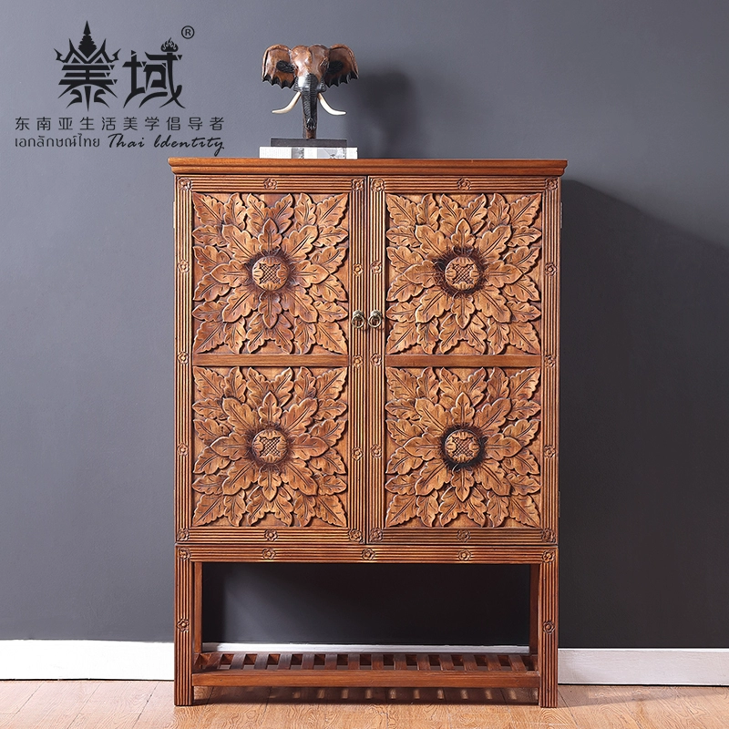 Tủ đựng giày dép bằng gỗ cây du Thái Lan một phong cách Đông Nam Á lối vào phòng khách - Buồng