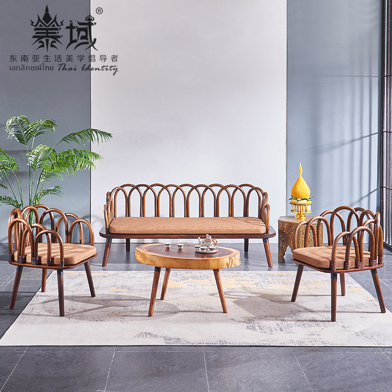 Promotion Thai Solid Wood Petals Living Room Tea Table Sofa Combo Thai Style Minima Home Side A Few Tea Table Sofa Chairs
