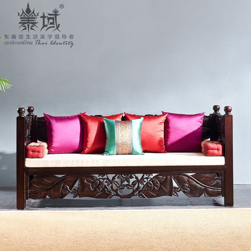 Promotion Southeast Asian solid wood Carved Flowers Imitation Ancient Changsha Hairstyle White Wax Wood Tea Room Foyer Sitting Room Backrest Sofa