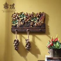 Thai Thai solid wood carving decoration hook entrance key Southeast Asia classical wooden door hanging clothes hook creative